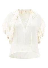 Khaite Dee V-neck flounced silk-georgette blouse