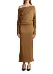 Khaite Junet Ruched Asymmetric Long Sleeve One-Shoulder Dress