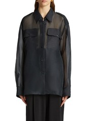 Khaite Missa Oversize Sheer Silk Georgette Button-Up Shirt