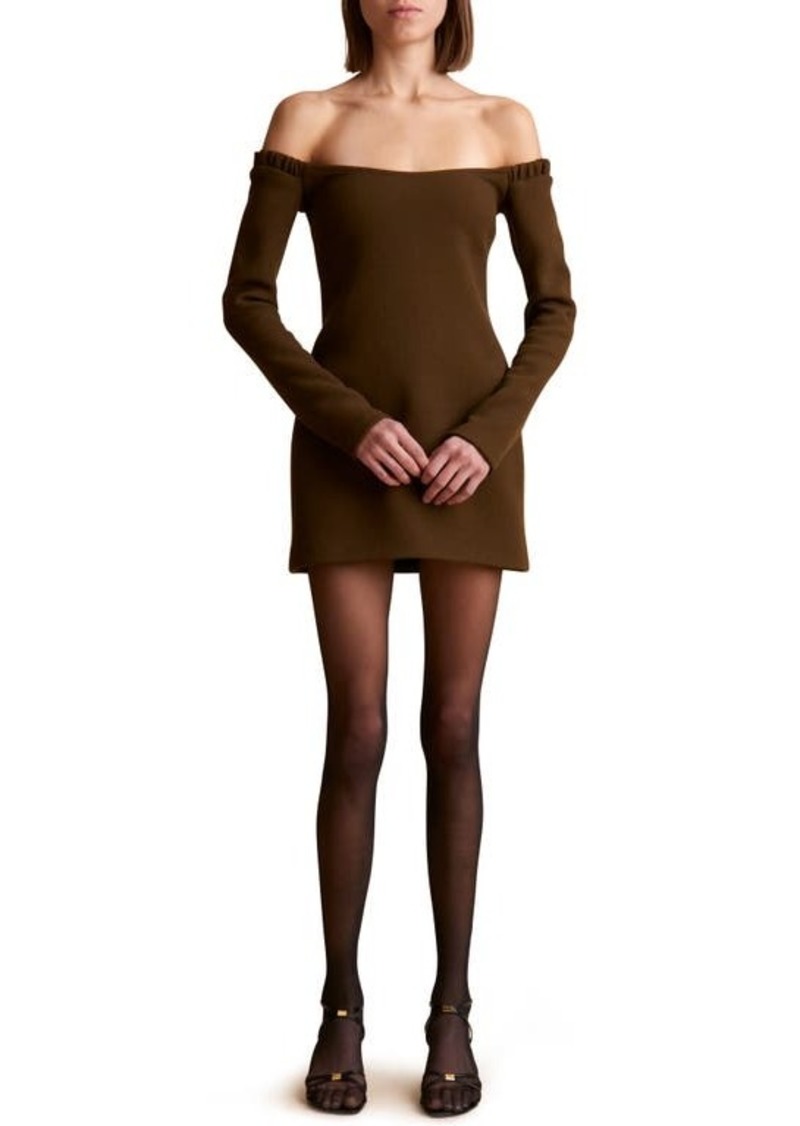 Khaite Octavia Off the Shoulder Long Sleeve Wool Crepe Minidress
