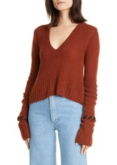 Khaite Oliver Whipstitch Cuff Cashmere Sweater in Mahogany/Black at Nordstrom
