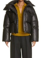 Khaite Raphael Crop Leather Down Puffer Jacket in Black at Nordstrom