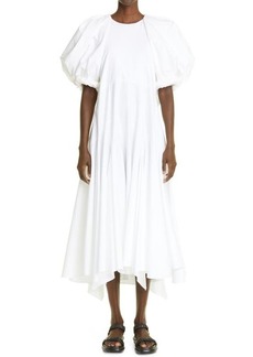 Khaite Renata Puff Sleeve Handkerchief Hem Cotton Dress in White at Nordstrom
