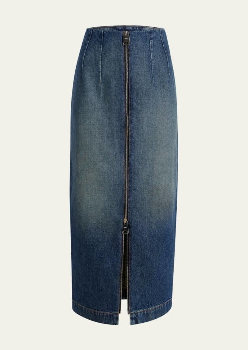 Khaite Ruly Zip-Front Midi Denim Skirt
