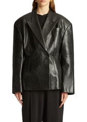 Khaite The Connie Oversize Double Breasted Leather Blazer