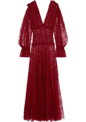 Woman Dawny Shirred Pleated Chantilly Lace Maxi Dress Claret - 85% Off!