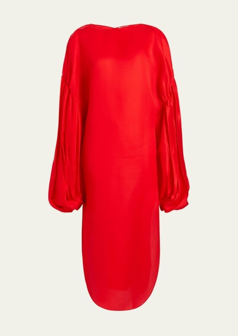 Khaite Zelma Balloon-Sleeve Silk Midi Dress
