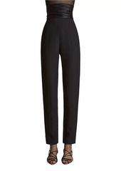 Khaite Lenro Ruched High-Waist Straight-Leg Pants