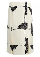 Khaite Levy Crane-Print Midi-Skirt