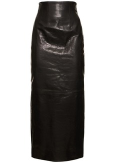 Khaite Loxley Leather Midi Skirt