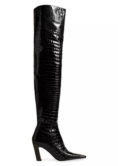 Khaite Marfa 85MM Crocodile-Embossed Leather Over-The-Knee Boots