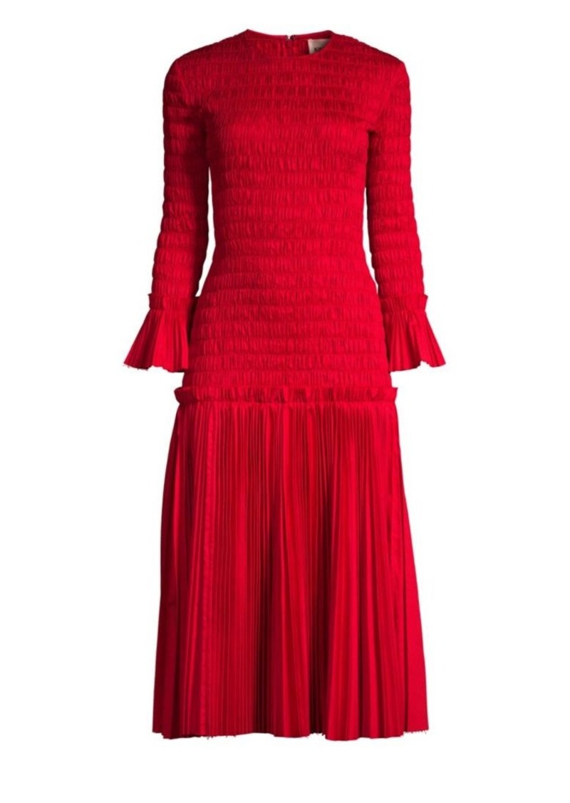 Khaite Mariella Long Sleeve Smocked Midi Dress | Dresses