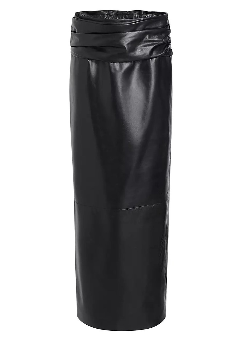 Khaite Winler Leather Ruched-Waist Midi-Skirt