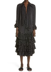 Women's Khaite Dolly Long Sleeve Double Silk Georgette Midi Dress