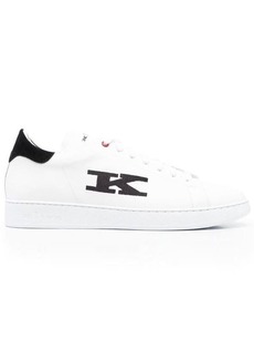 Kiton Black and white Sneakers with Logo and Contrasting Stitching in Leather Man