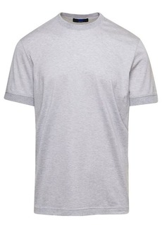 Kiton Grey Crew Neck T-Shirt with Tone on Tone Logo Print on the Chest in Cotton Man