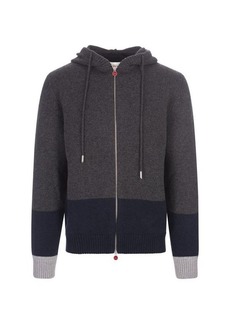 KITON , Blue and White Cashmere Hoodie with Zip