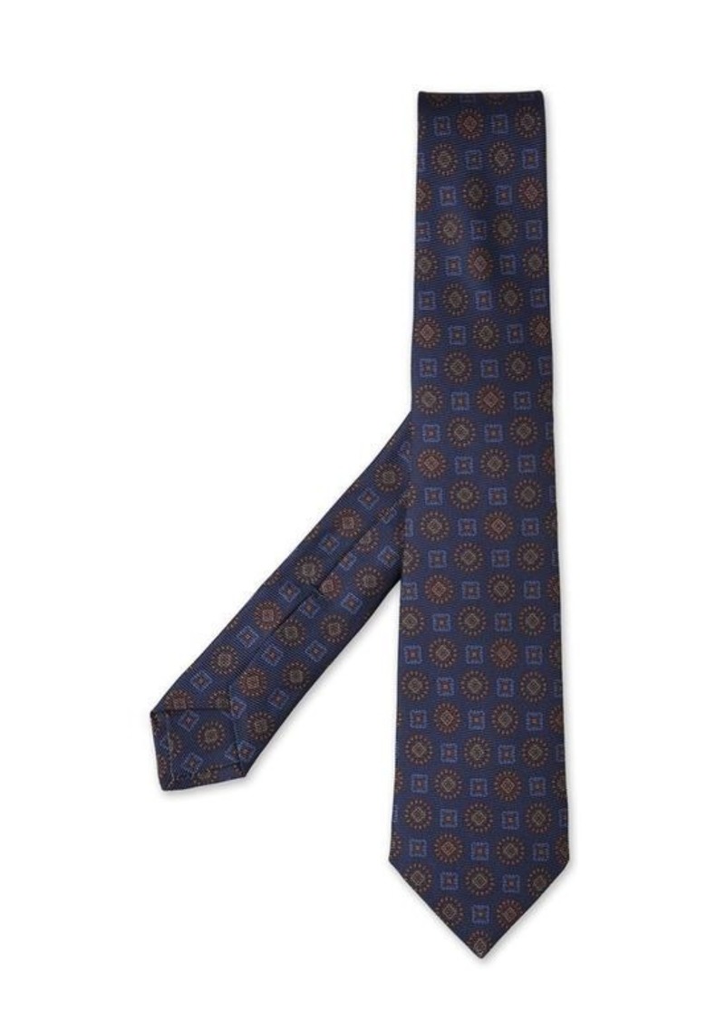KITON Dark Silk Tie With Multicolour Pattern