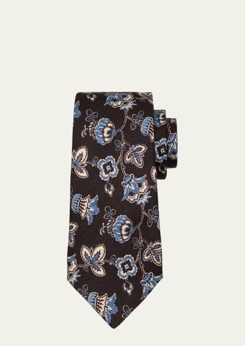 Kiton Men's 7-Fold Floral Silk Tie