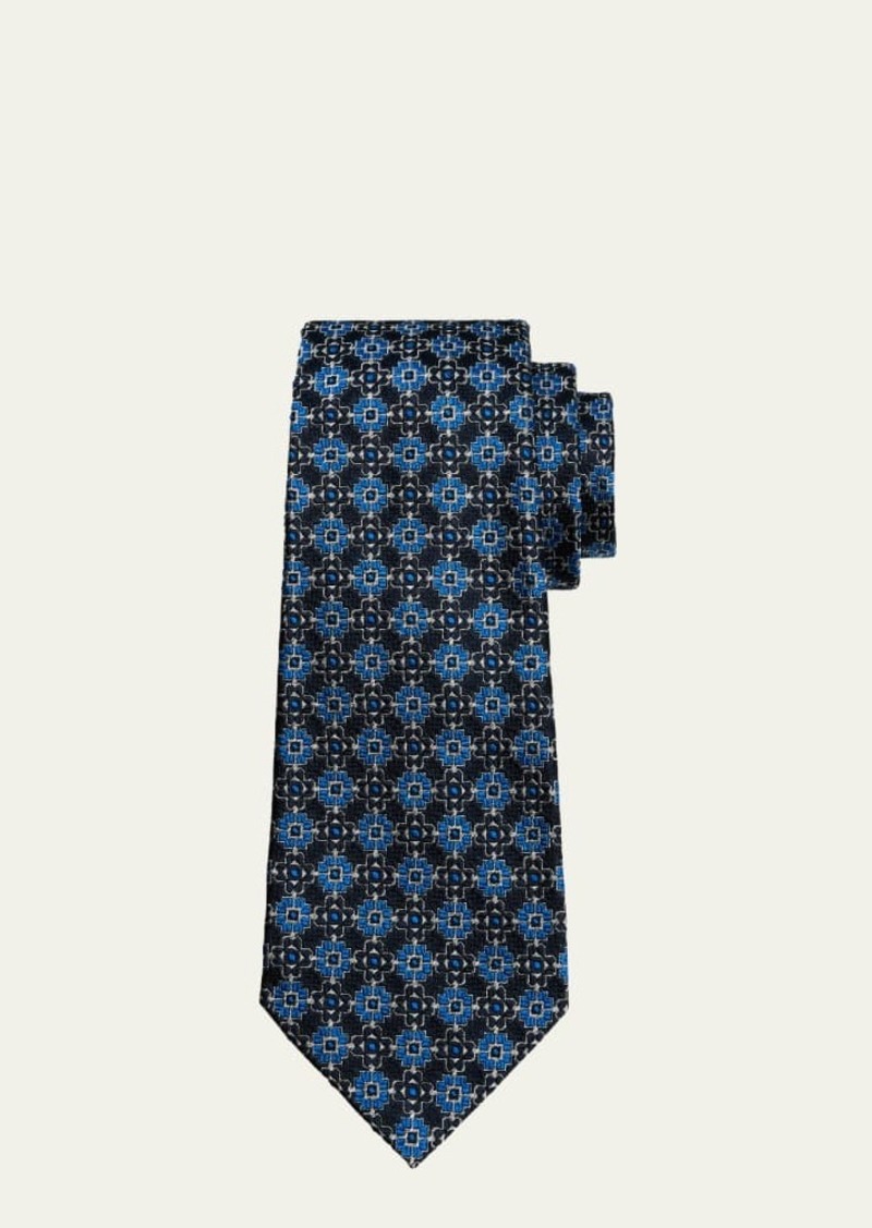 Kiton Men's 7-Fold Geometric Jacquard Silk Tie