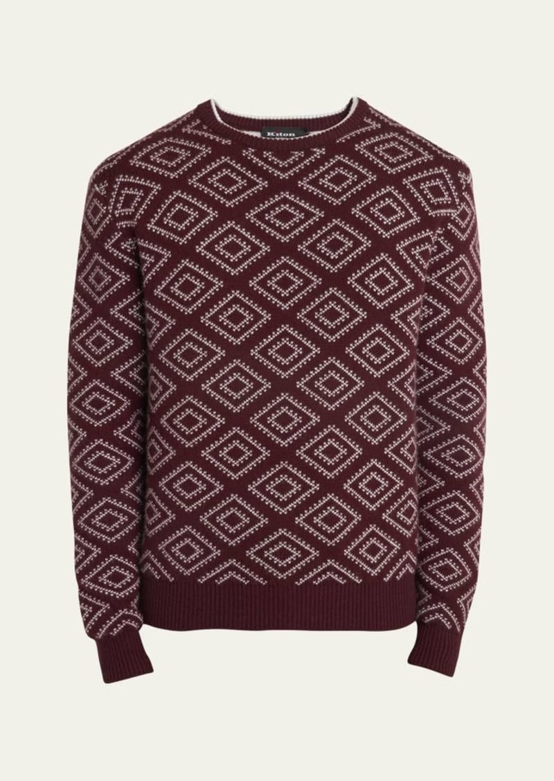 Kiton Men's Cashmere Diamond Jacquard Crewneck Sweater