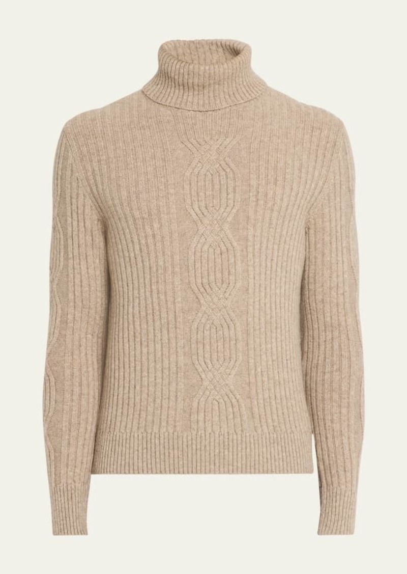 Kiton Men's Cashmere Geometric Cable Knit Turtleneck Sweater