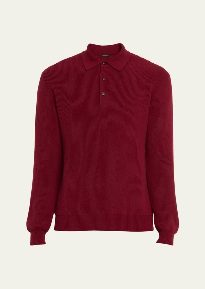 Kiton Men's Cashmere Rib Polo Sweater