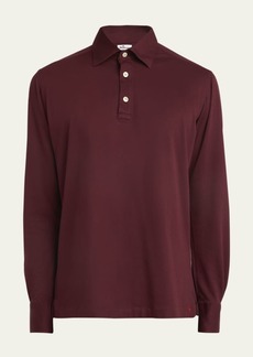 Kiton Men's Cotton-Stretch Long-Sleeve Polo Shirt