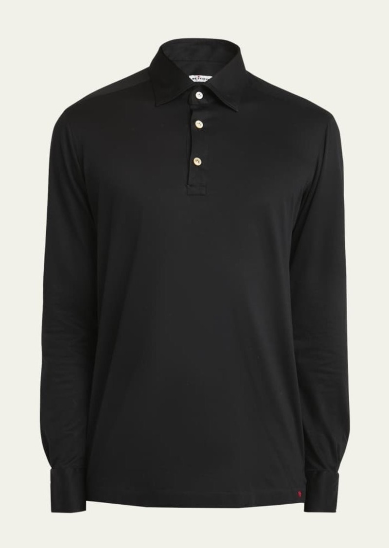 Kiton Men's Cotton-Stretch Long-Sleeve Polo Shirt