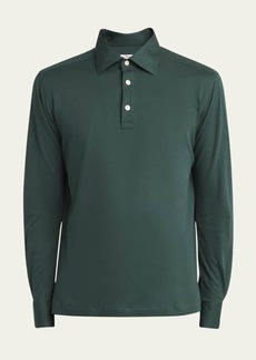 Kiton Men's Cotton-Stretch Long-Sleeve Polo Shirt