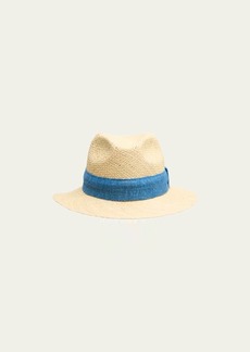 Kiton Men's Embroidered-Logo Straw Fedora Hat