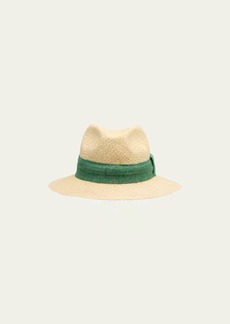 Kiton Men's Embroidered-Logo Straw Fedora Hat