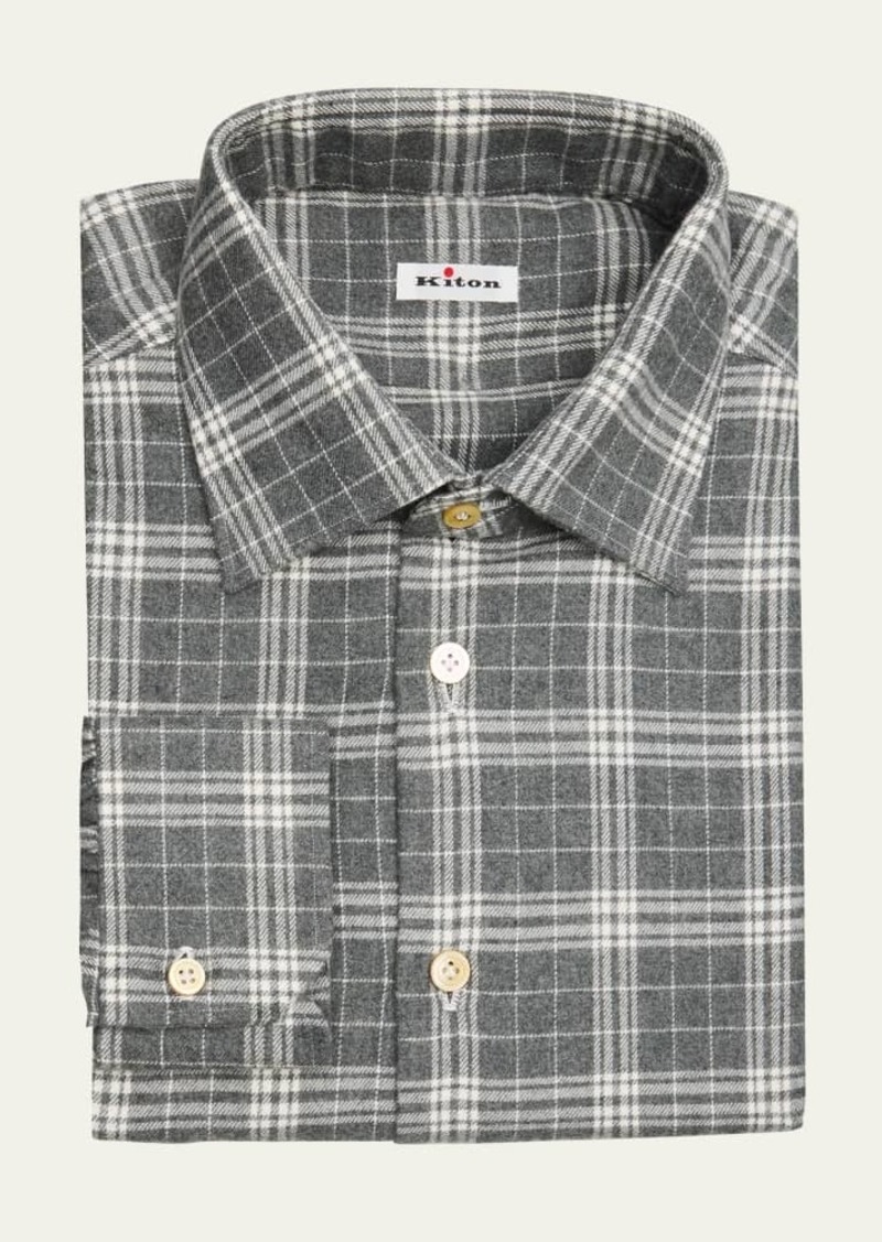 Kiton Men's Flannel Plaid Sport Shirt