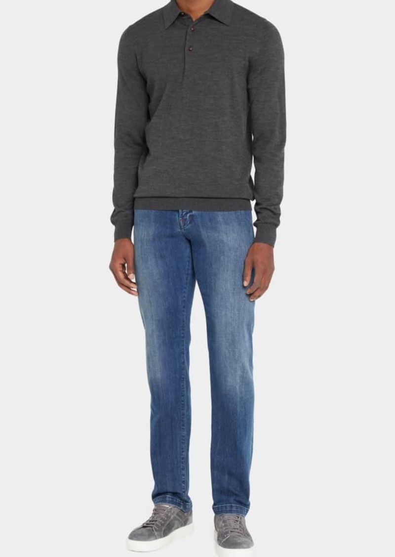 Kiton Men's Heathered Wool Polo Sweater