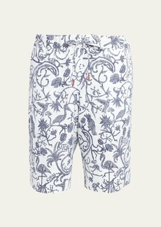 Kiton Men's Linen Floral-Print Drawstring Shorts