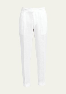 Kiton Men's Linen-Stretch Pleated Pants