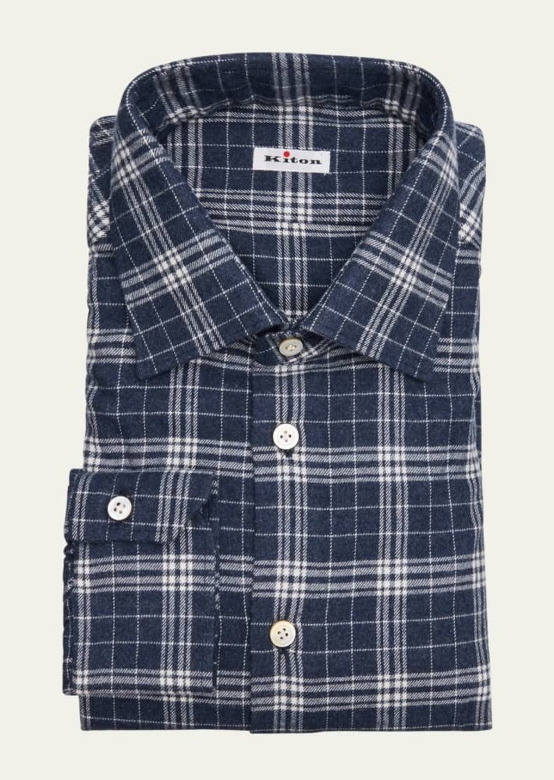 Kiton Men's Plaid Flannel Sport Shirt