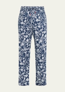 Kiton Men's Printed Linen Relaxed-Fit Pull-On Pants