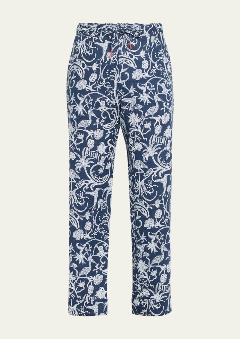 Kiton Men's Printed Linen Relaxed-Fit Pull-On Pants