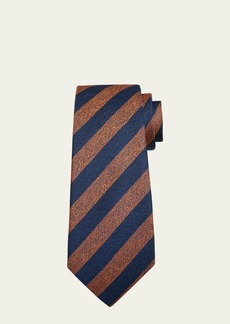Kiton Men's Silk-Linen Stripe Herringbone Tie