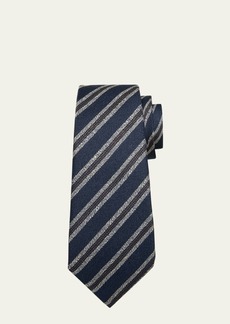 Kiton Men's Silk-Linen Stripe Tie
