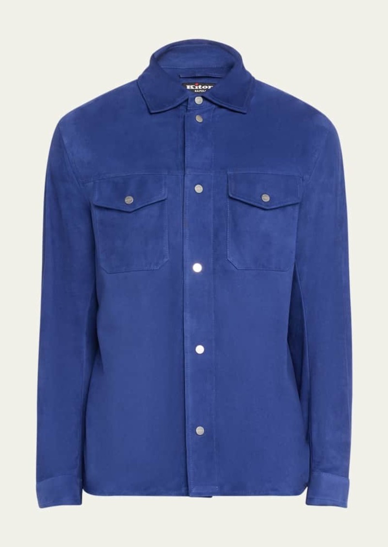 Kiton Men's Suede Snap-Front Shirt Jacket