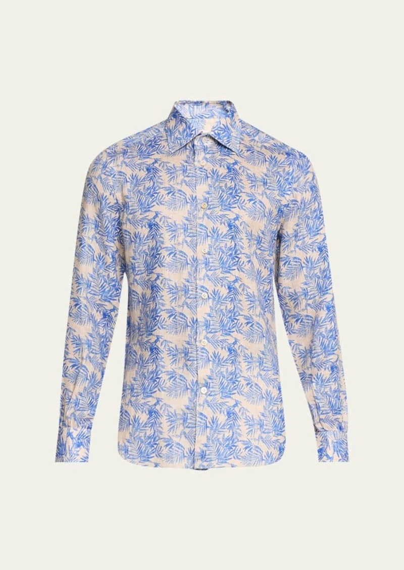 Kiton Men's Tropical Linen Casual Button-Down Shirt