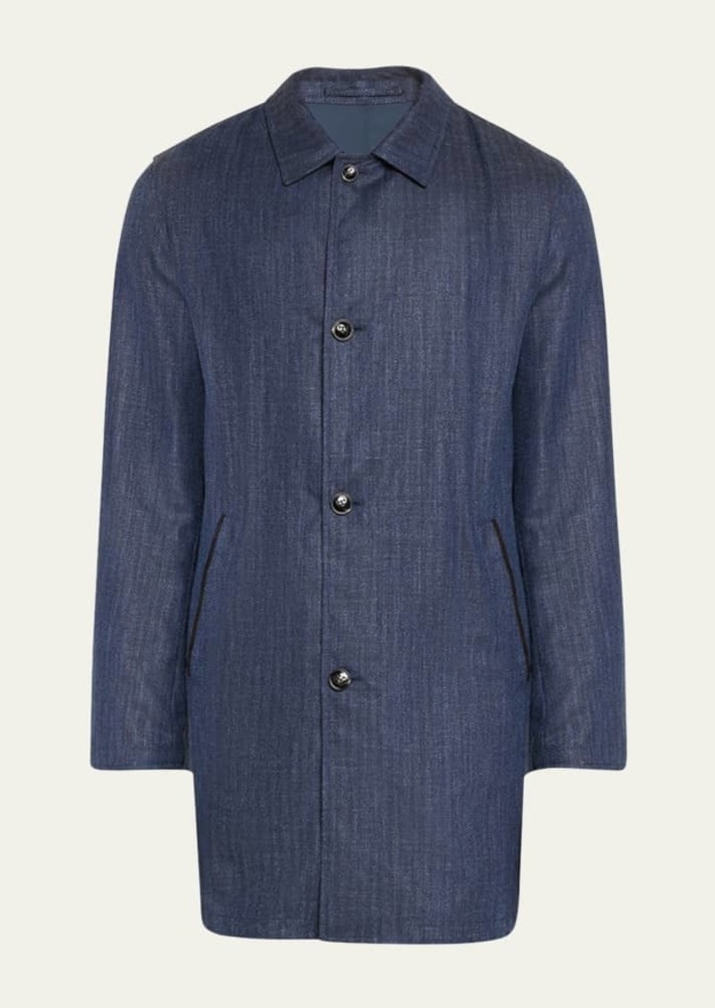 Kiton Men's Wool and Silk Raincoat