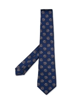 KITON Navy Silk Tie With Grey Pattern