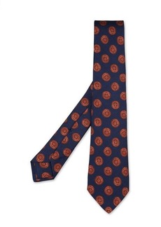 KITON Navy Silk Tie With Orange Pattern
