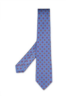 KITON Sky Silk Tie With Micro Red and Yellow Flowers