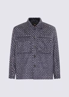 KITON WHITE AND BLUE WOOL AND SILK BLEND SHIRT