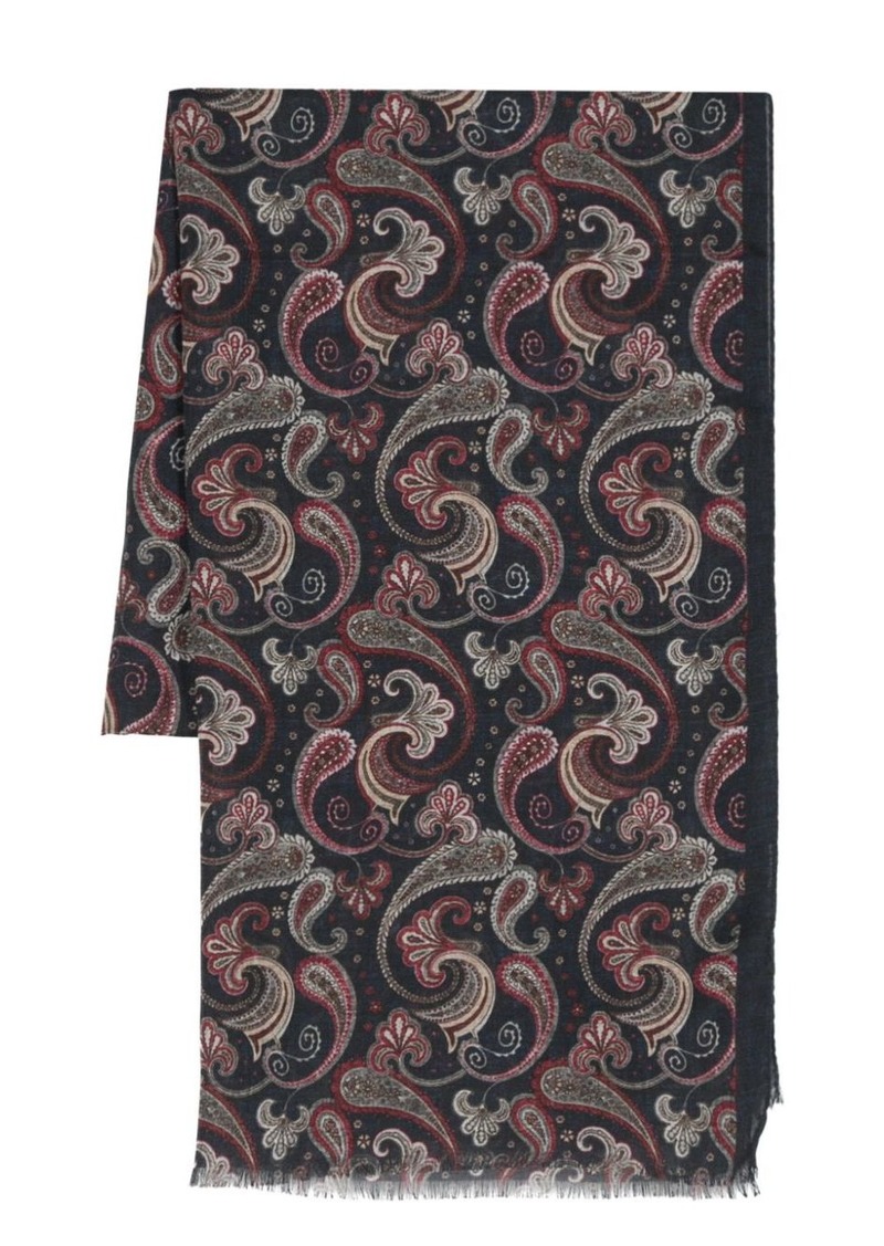 Kiton paisley-print frayed-trim scarf