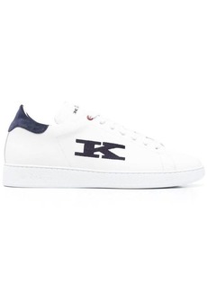 Kiton White and Blue Sneakers with Logo and Contrasting Stitching in Leather Man